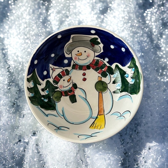 Vintage World Bazars 6” Ceramic Snowmen Decorative Bowl  Winter Holiday GUC - Picture 6 of 14